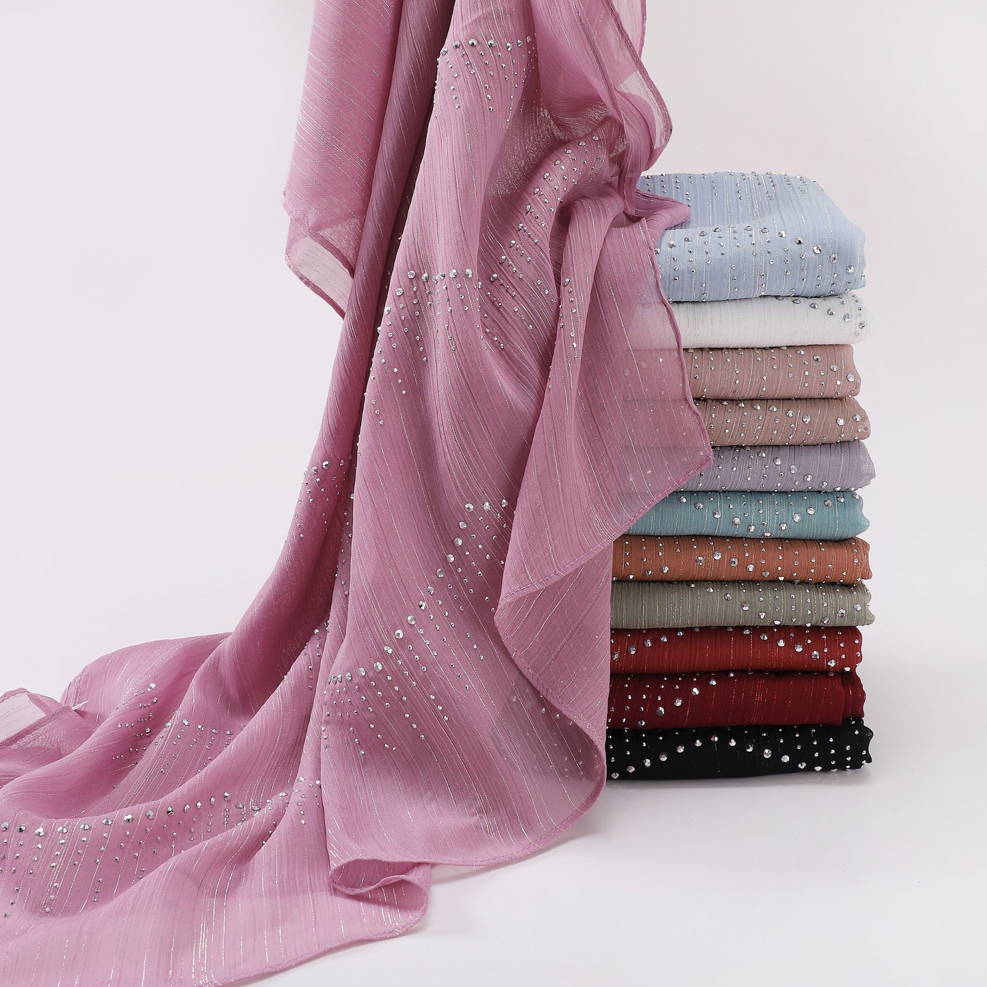 Strass brillant froissé en mousseline de soie écharpe femme musulman Hijab châle dames longues enveloppes Ramadan ethnique foulard Islam Turban