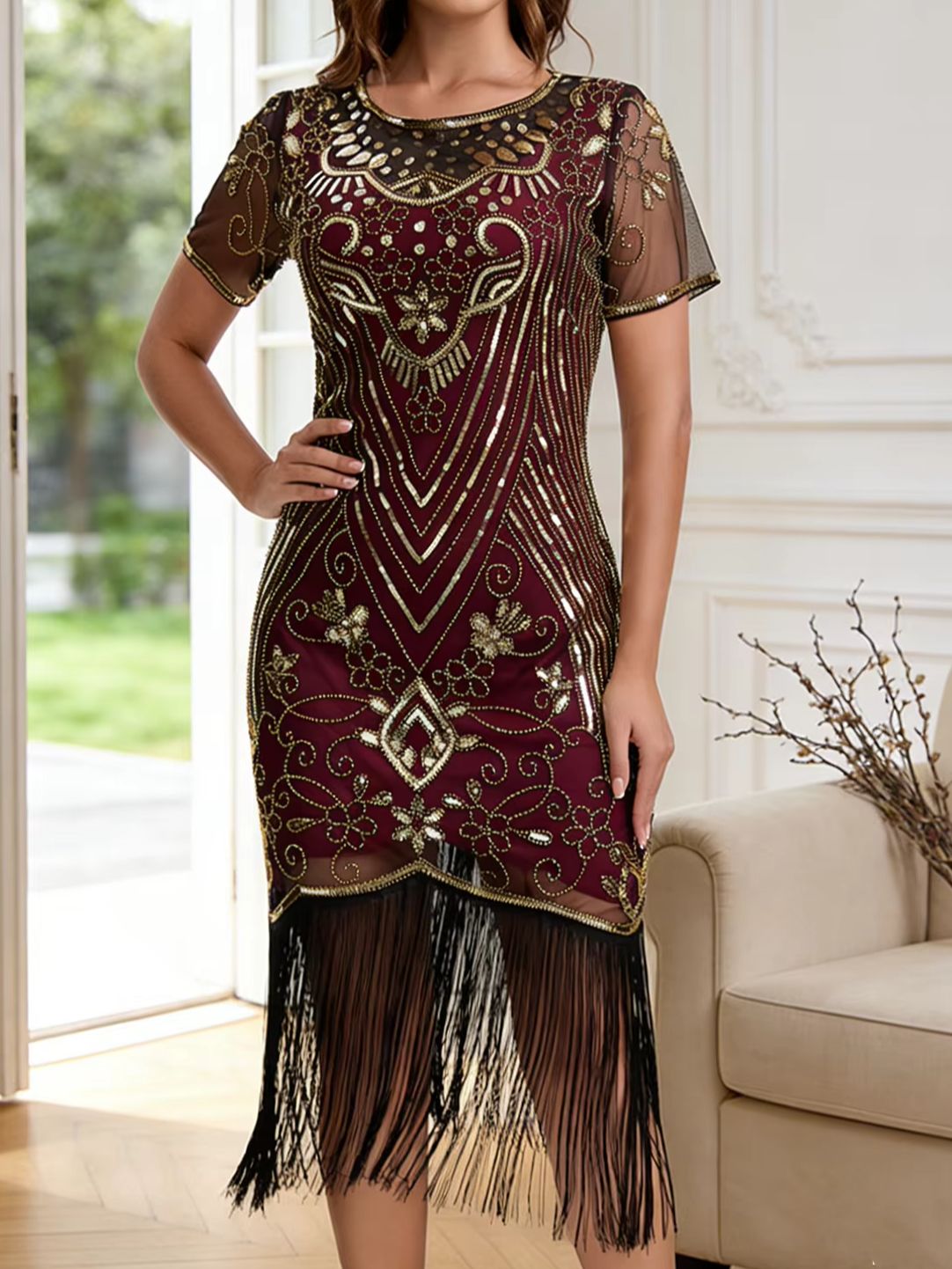 Robes de soirée pour femmes style années 20, inspirées du Grand Gatsby, avec paillettes et franges, pour les soirées cocktail des années 20