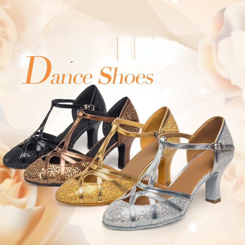 Chaussures de danse de salon de mode pour femmes paillettes bout fermé chaussure moderne Salsa salle de bal Tango chaussures latines pour filles chaussures sandales
