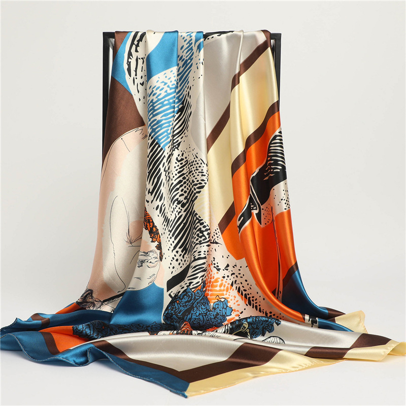 Foulard carré 90x90cm pour femme, toucher soie, bandana de bureau, cache-cou, moufle, pour serveurs et hôtesses de l'air, avec anneaux de fixation