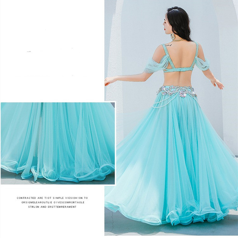 Tenue de compétition de luxe pour la danse du ventre, broderie perlée, soutien-gorge, jupe balançoire brillante, Popsong, le moindre ywood, costume arabe Caderines, 2023