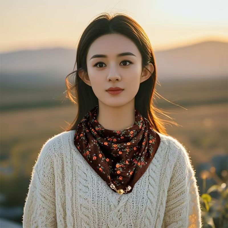 Écharpe de Protection du cou triangulaire magnétique pour femmes, Design de luxe, écharpe en coton et lin, écharpe de cou haut de gamme, Bandana printemps automne