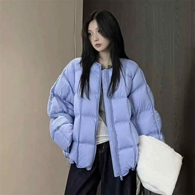 Veste en coton pour femmes, édition coréenne, nouvelle collection automne-hiver 2021, couleur unie, col rond, mode, manteau épais et chaud, Parka