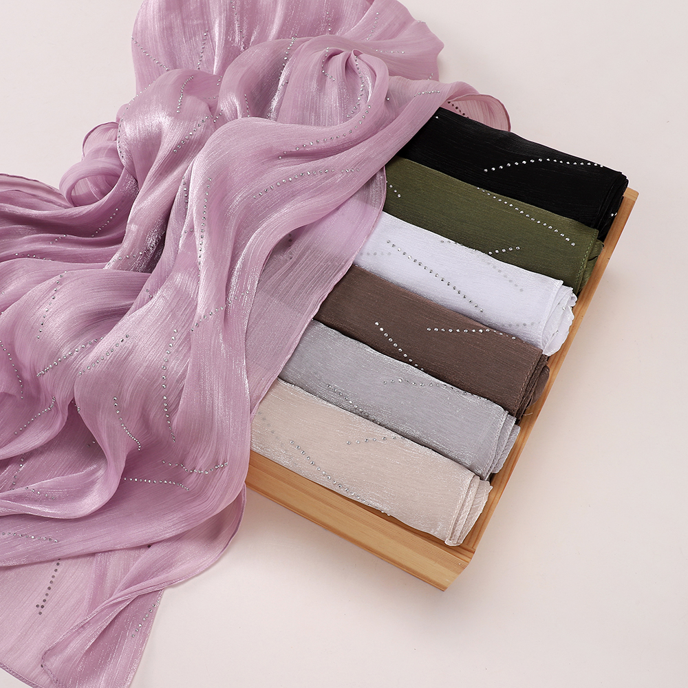Hijab de luxe en mousseline froissée scintillante avec strass, écharpe musulmane étincelante, châle pour Ramadan et Aïd