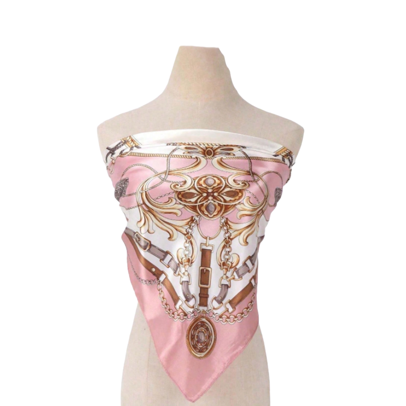 Foulard en soie rose pour cheveux, foulard en Satin élégant à motif de chaîne Vintage, grand foulard carré pour femmes, cheveux élégants