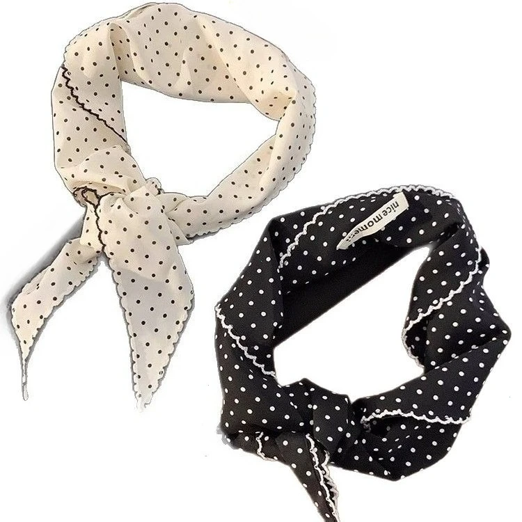 Petite écharpe coréenne fraîche, foulard à rayures fines, bandeau à pois doux, Turban triangulaire, bandeau pour cheveux pour filles, 2025