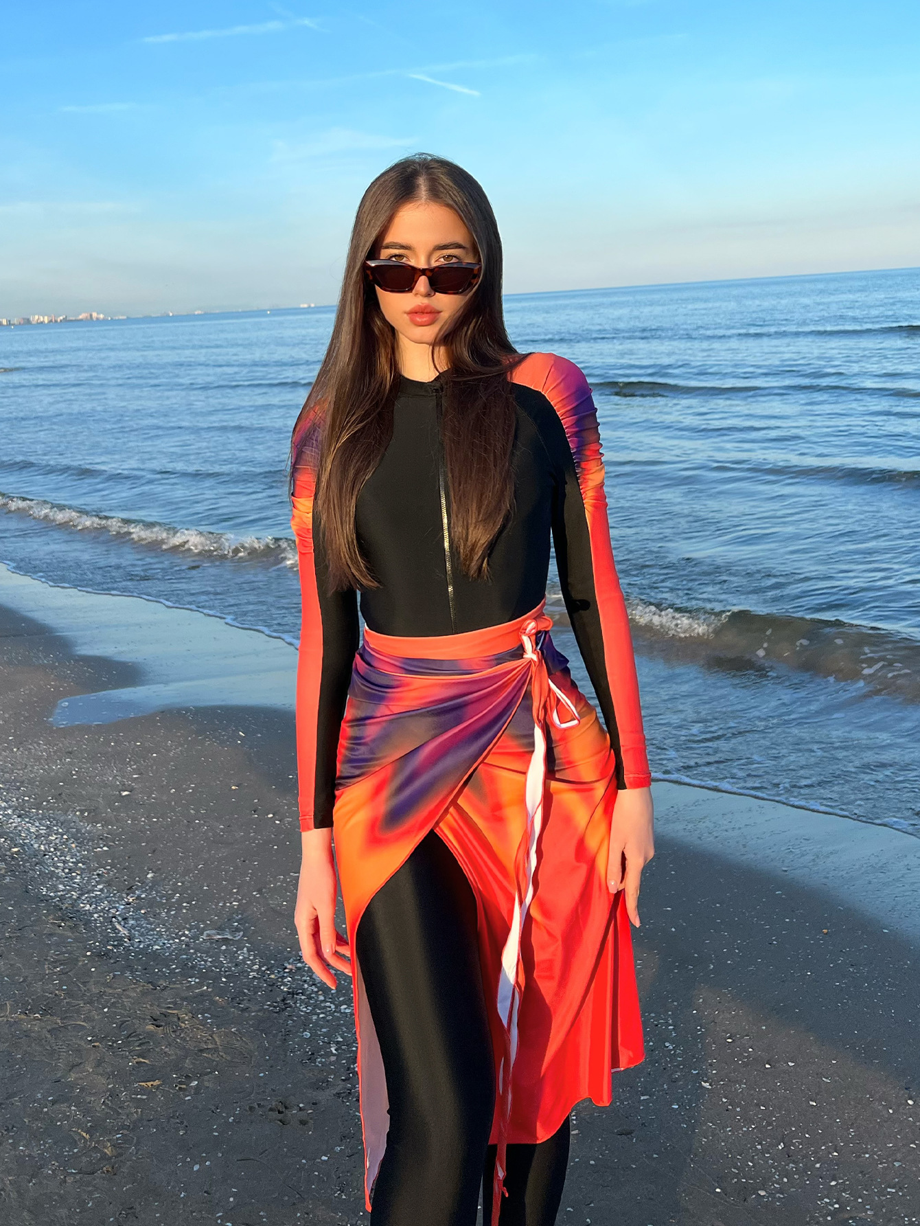 Maillot de bain rouge nickel é pour femmes musulmanes, burkini, manches longues, pantalon, bloc solaire, fermeture éclair, vêtements de plage, été