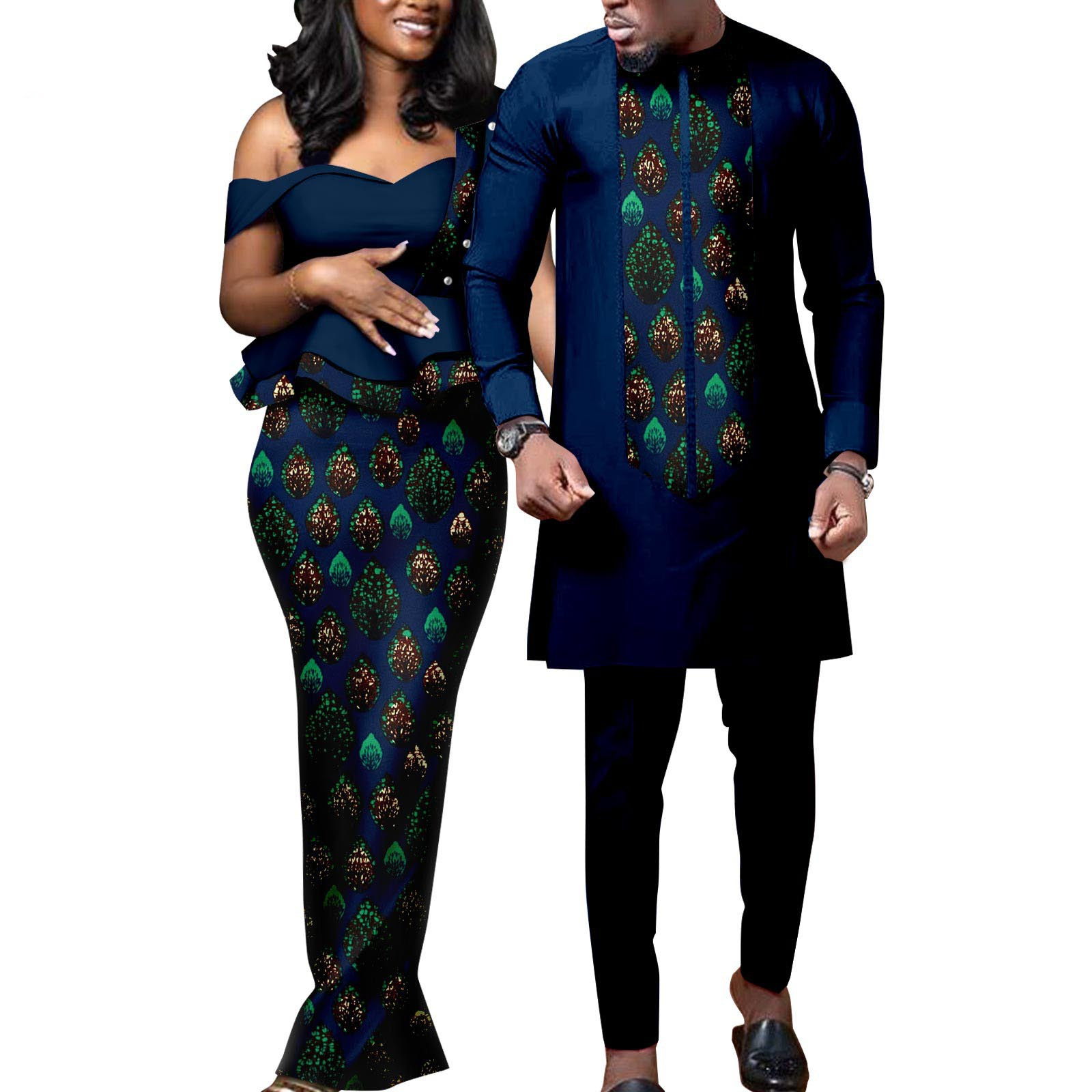 Robes africaines pour femmes, vêtements assortis en bazin pour couples amoureux, robes de soirée sirène imprimées, tenues pour hommes, ensembles chemise et pantalon, mariage