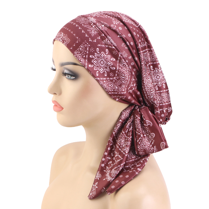 Foulard élastique pour femmes musulmanes, fleurs de cajou flottantes avec une foulard, bandeaux