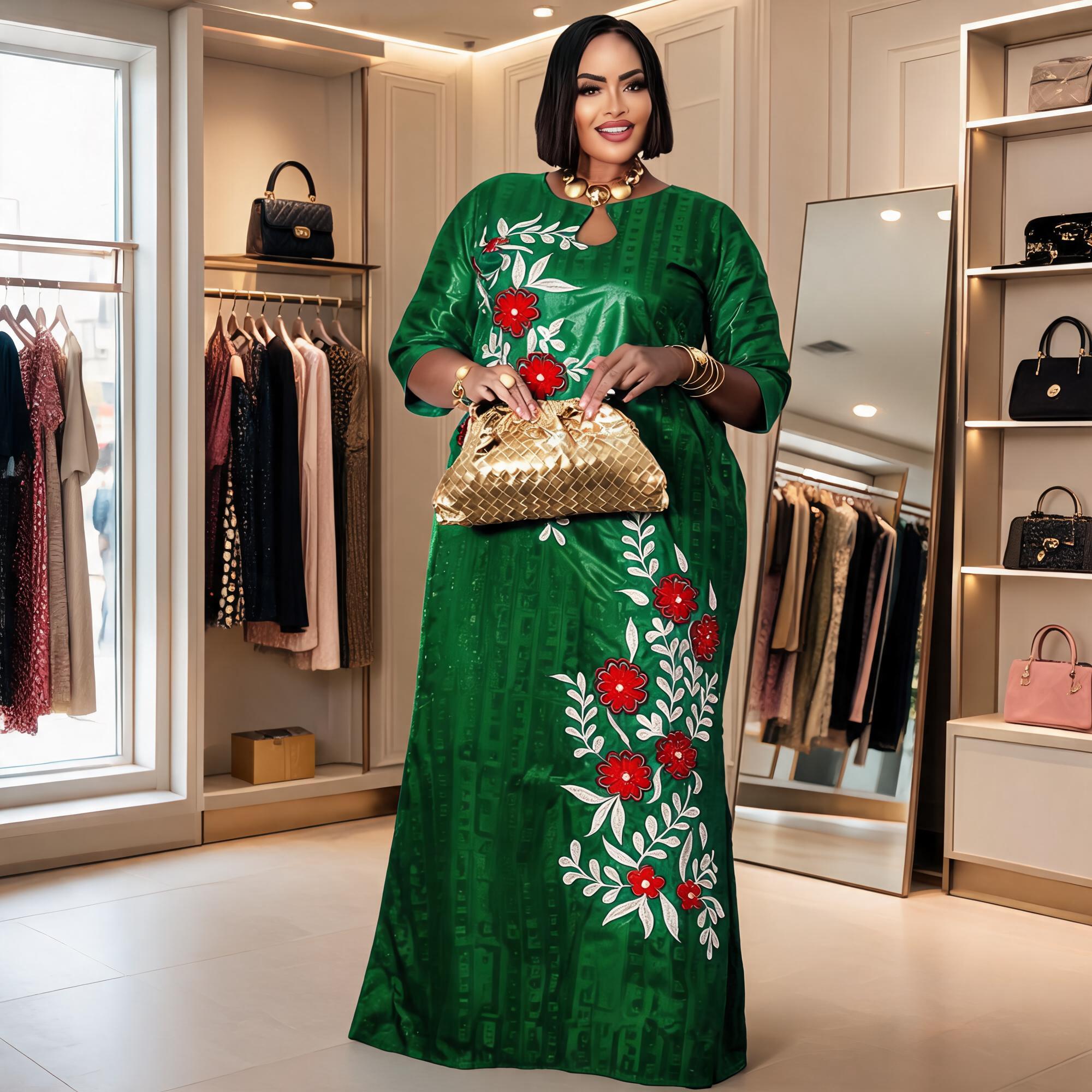 Robes africaines pour femmes, luxe, tissu boubou, broderie riche et élaborée