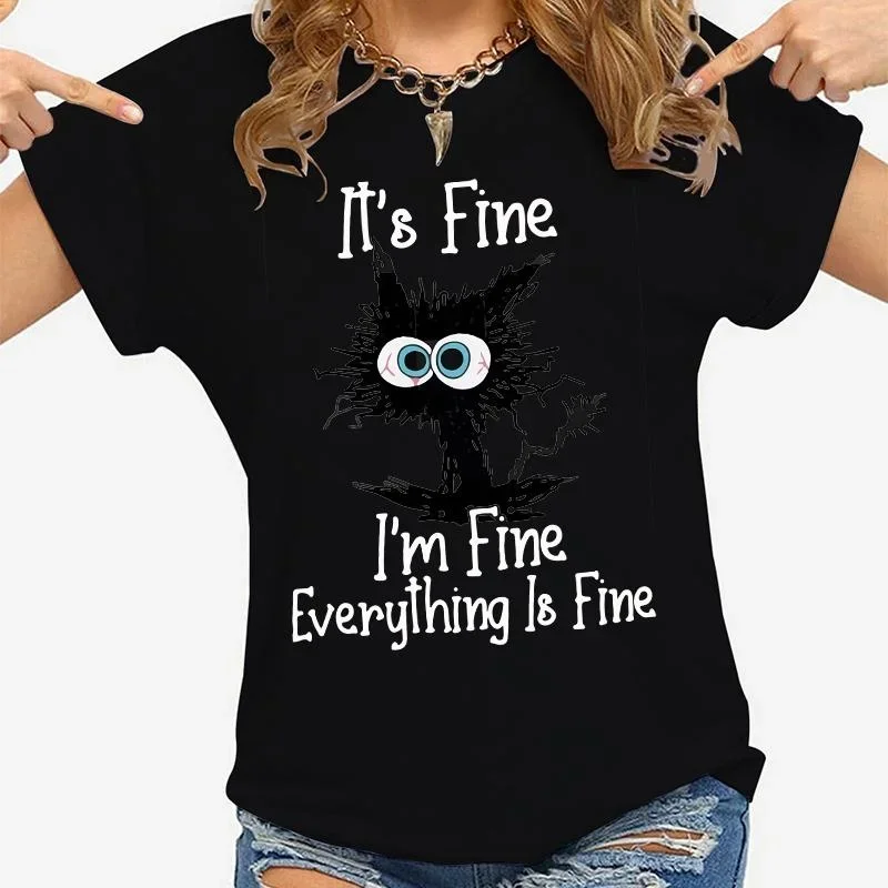 Femmes vêtements chat c'est bien, je vais bien tout est bien imprimé T-shirts été décontracté mode personnalisé femme vêtements