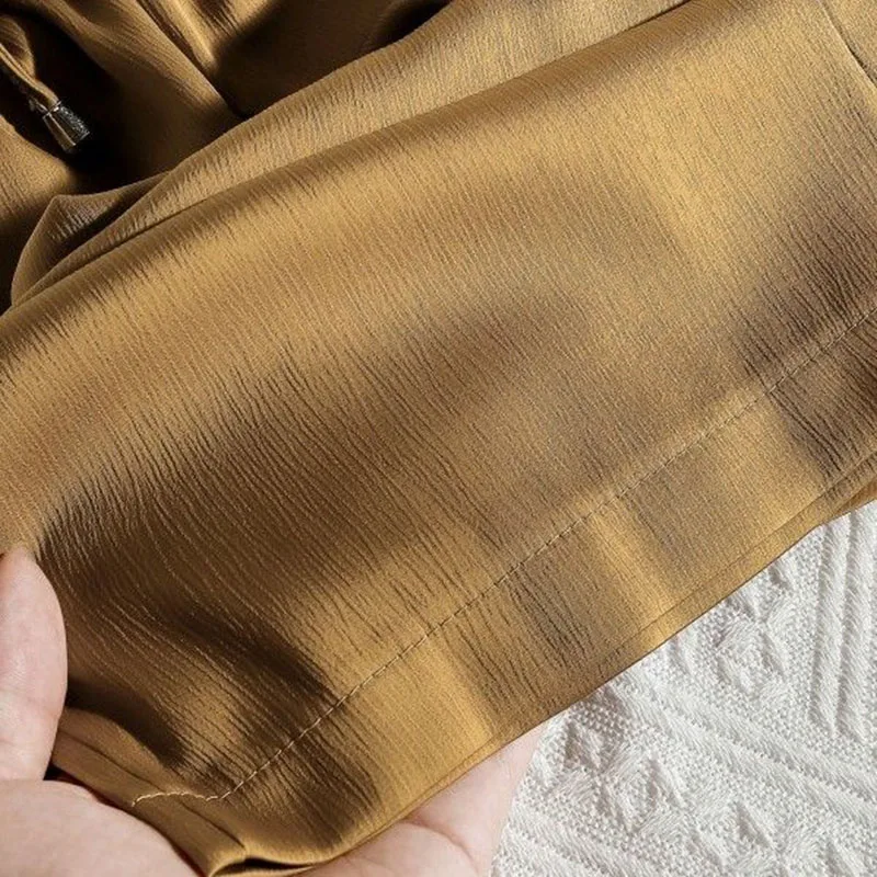 Pantalon large taille haute pour femme, injPants en satin, vintage, proximité, wstring, décontracté, droit, haute qualité