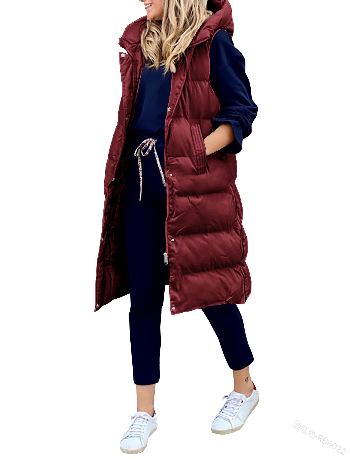 Femmes manteau Long gilet avec capuche automne hiver sans manches chaud coton vers le bas manteau gilet matelassé gilet doudoune vêtements d'extérieur 5XL