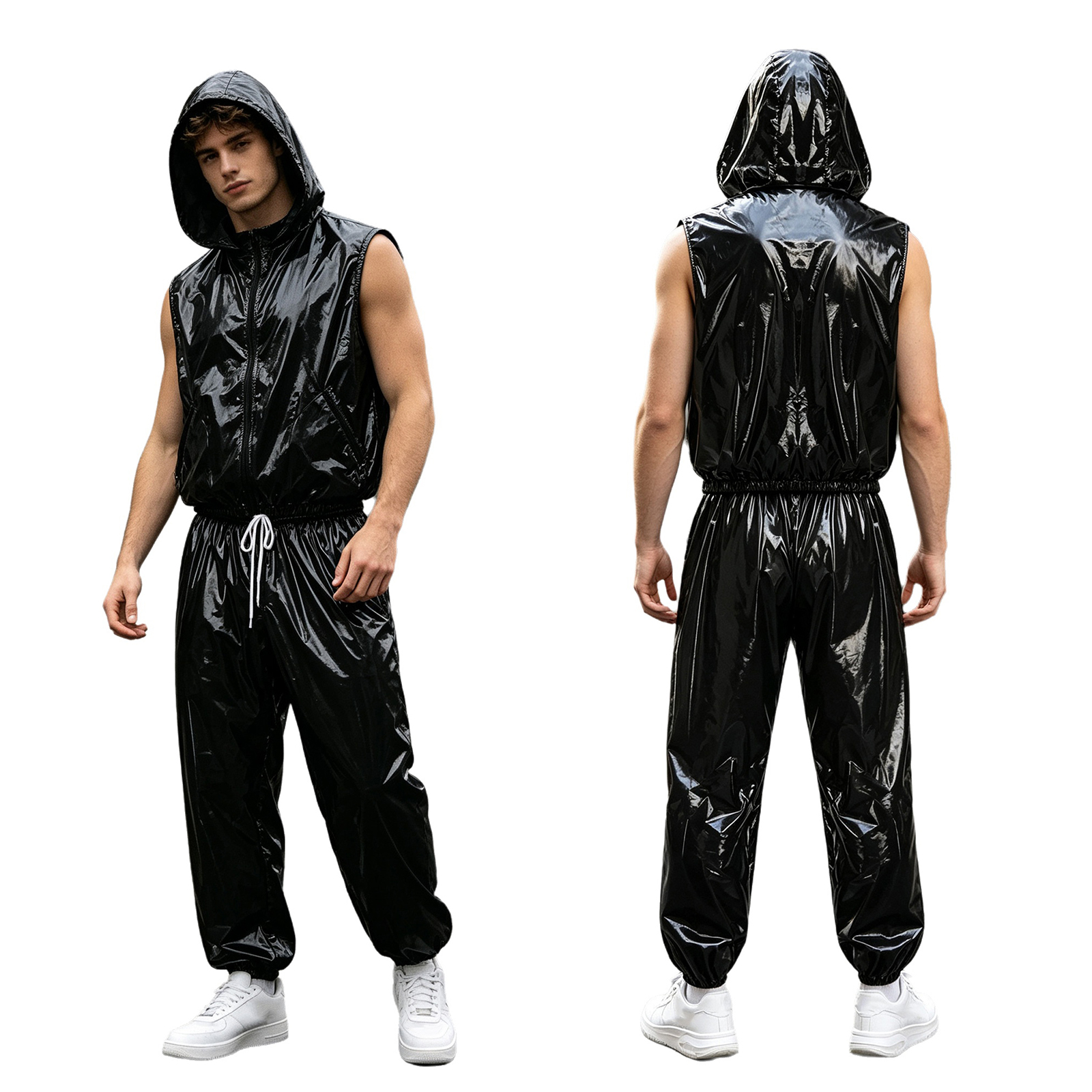 Veste imperméable brillante pour hommes, avec pantalon de jogging, vêtements de danse Hip Hop, activités de plein air, imperméable, coupe-vent, Streetwear