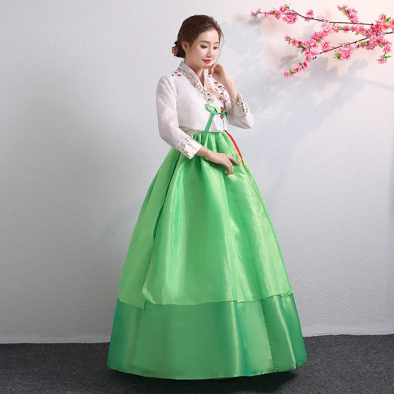 Hanbok pour femmes, Costume traditionnel coréen, vêtements de cour de spectacle de palais minoritaire, robe de danse pour fête de mariage, nouvel an, fleur