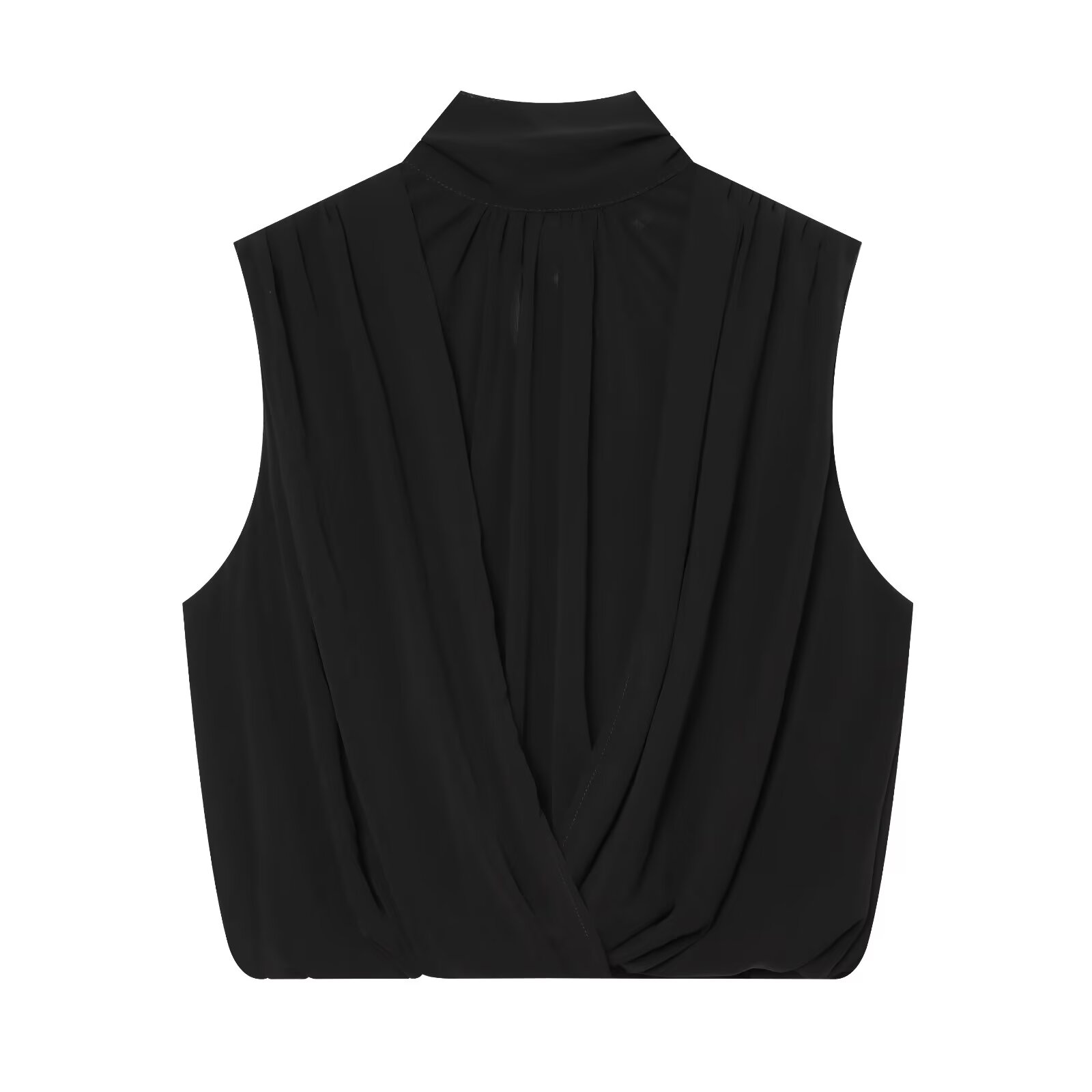 Nouvelle Collection Printemps-Été 2026 : Haut Plissé Ballon pour Femme avec Nœud, Col Montant, Sans Manches, Élégant et Simple