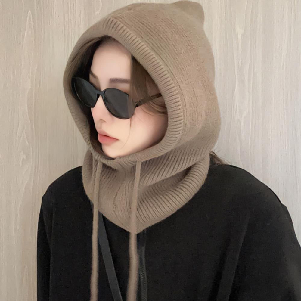 Casquettes à capuche tricotées pour hommes et femmes, cagoule d'hiver, chapeaux chauds unisexes, col de cou, cordon de serrage, Bonnet de Ski, chapeaux froids