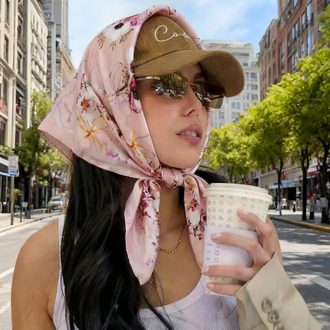 Foulard carré floral 70x70cm pour femme, en satin, pour le cou, les cheveux, bandana, écharpe de plage, hijab, pareo