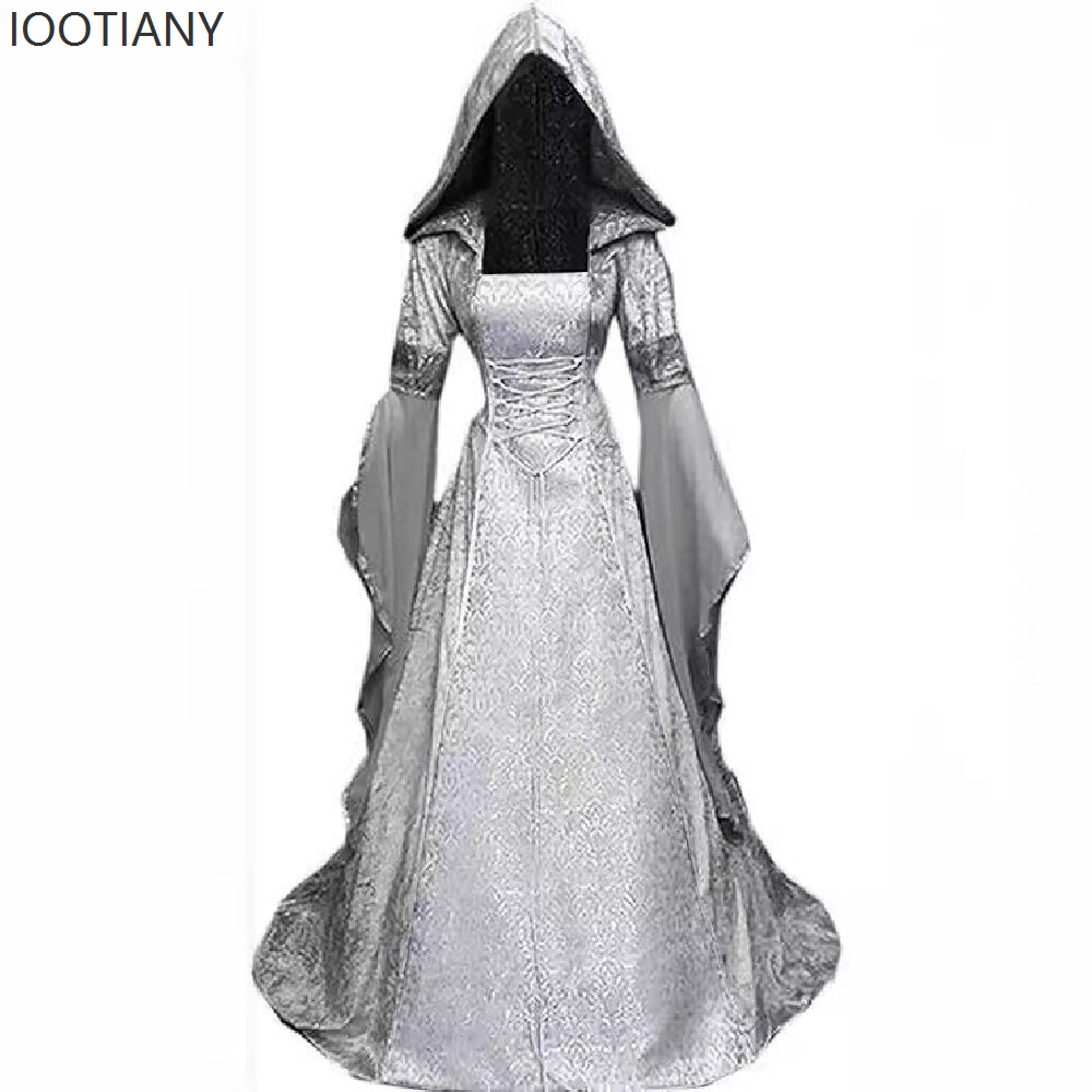 Robe de cosplay gothique médiévale à capuche, brodée rétro, style Renaissance, pour scène de mariage, Halloween, tenue de cosplay, costumes