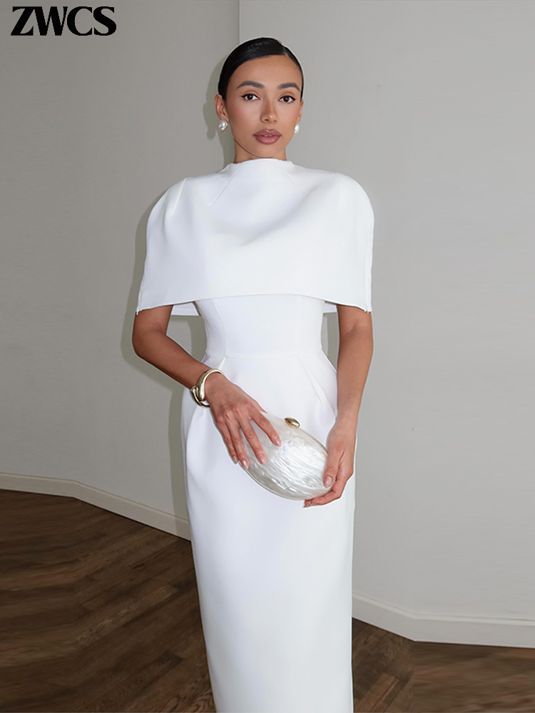 Ensemble 2 Pièces Robes Élégantes à Châle Été 2026 pour Femmes – Robes Blanches Sans Manches à Col Carré et Taille Cintrée – Tenues Slim pour Femmes