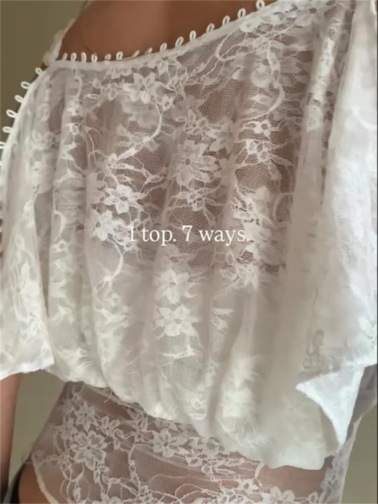Femmes dentelle haut élégant femmes dentelle broderie haut col rond manches courtes boutons solide été pure T-shirt Clubwear