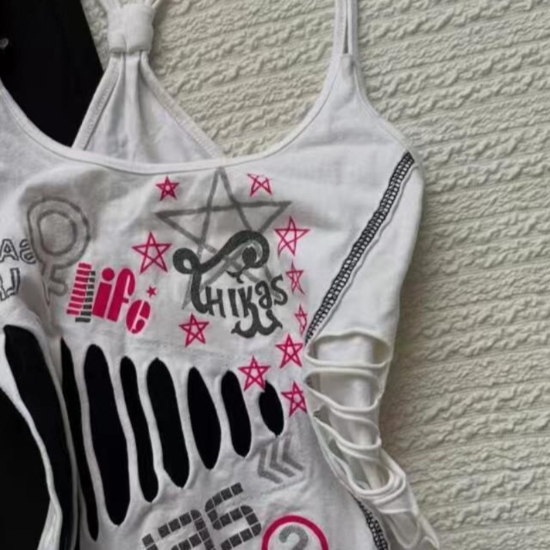 Femmes Sexy Hottie Camisole américain rétro creux Design licou gilet Harajuku rue lettre impression réservoirs femme mince hauts courts