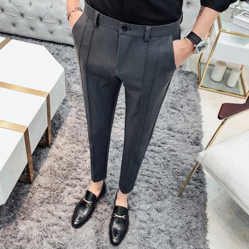 Pantalon de costume pour hommes, en coton plissé, coupe cintrée, de luxe, fin, décontracté, vêtements d'été, robe de styliste, bon marché, offre 2025