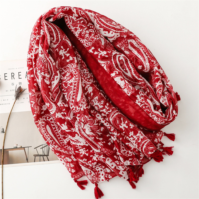 2026 printemps mode marron Paisley Floral gland Viscose châle écharpe dame imprimer doux Pashmina Hijab et enveloppes Foulard musulman