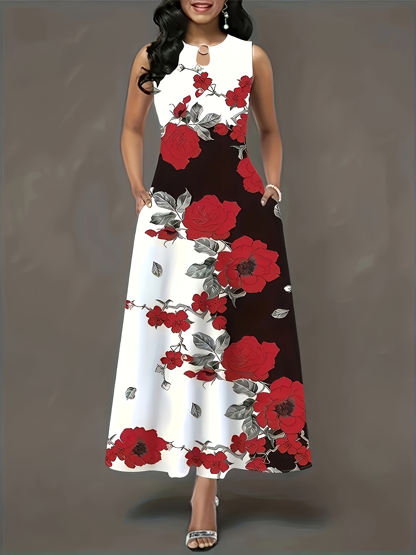 Robe longue sans manches imprimée de style européen et américain, grande taille, pour femmes, robe longue rétro