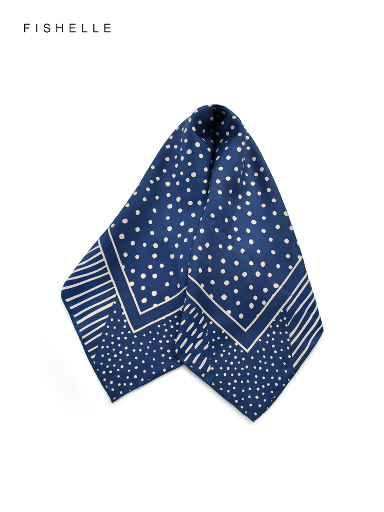 Foulards en soie à pois pour femmes, foulard en sergé de soie rétro bleu foncé, petit hijab carré pour dames, foulard de cheveux en soie naturelle pour printemps et automne