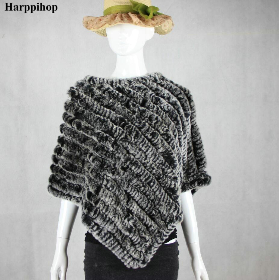 Nouveauté offre spéciale châles Pashmina en vraie fourrure pour femme tricoté à la main Poncho en fourrure de lapin femmes châle en fourrure hiver