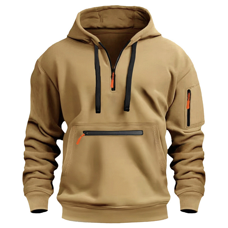 Sweat à capuche de sport décontracté pour hommes, mode printemps et automne, poche sur le bras, corde à tirer, couleur unie, chemisier ample à manches longues, pull