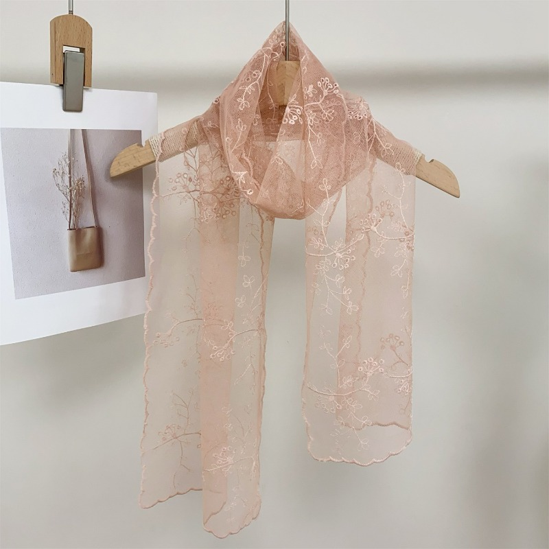 Petite écharpe d'été en dentelle brodée de fleurs, longue Version coréenne pour femme, châle décoratif polyvalent littéraire et rétro