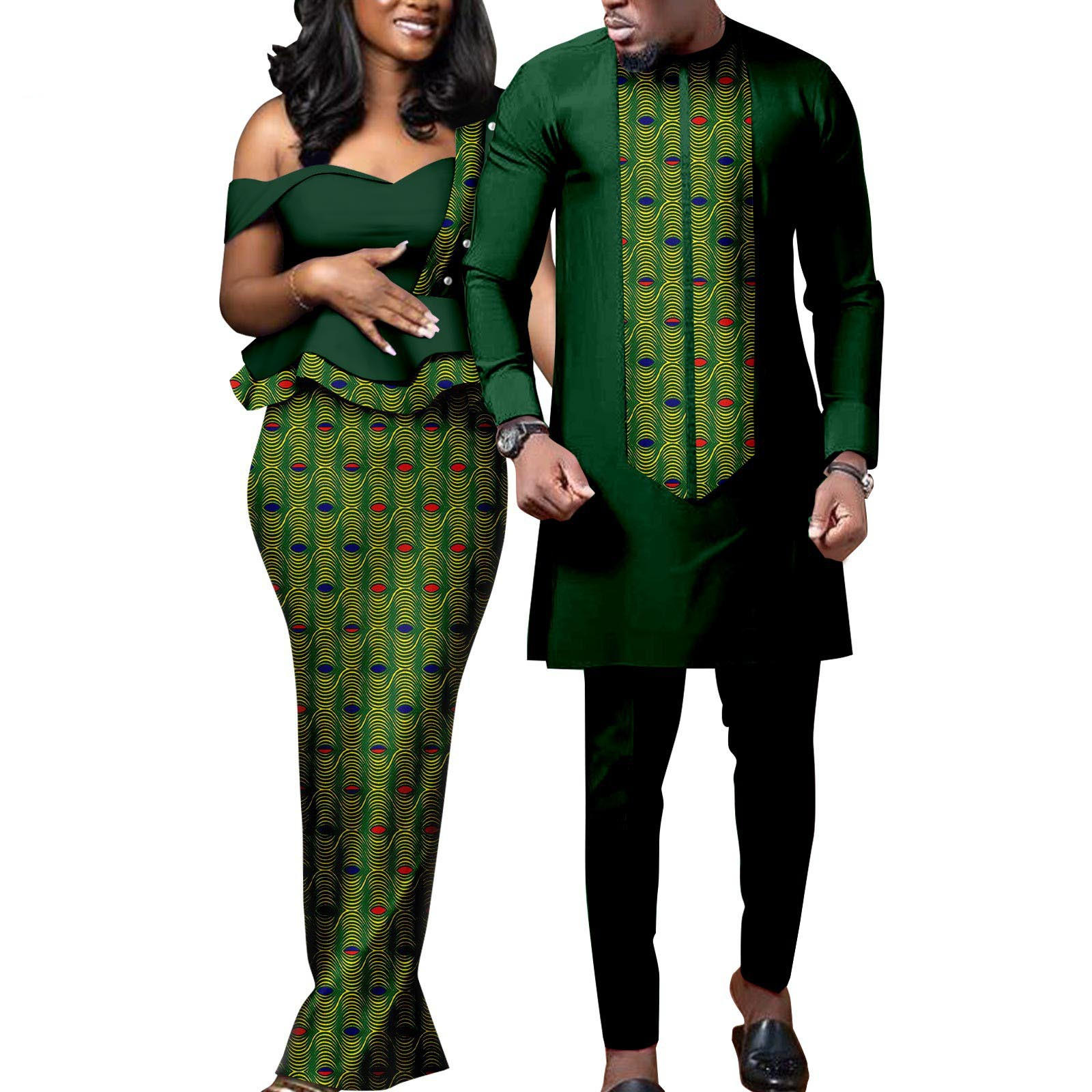Robes africaines pour femmes, vêtements assortis en bazin pour couples amoureux, robes de soirée sirène imprimées, tenues pour hommes, ensembles chemise et pantalon, mariage