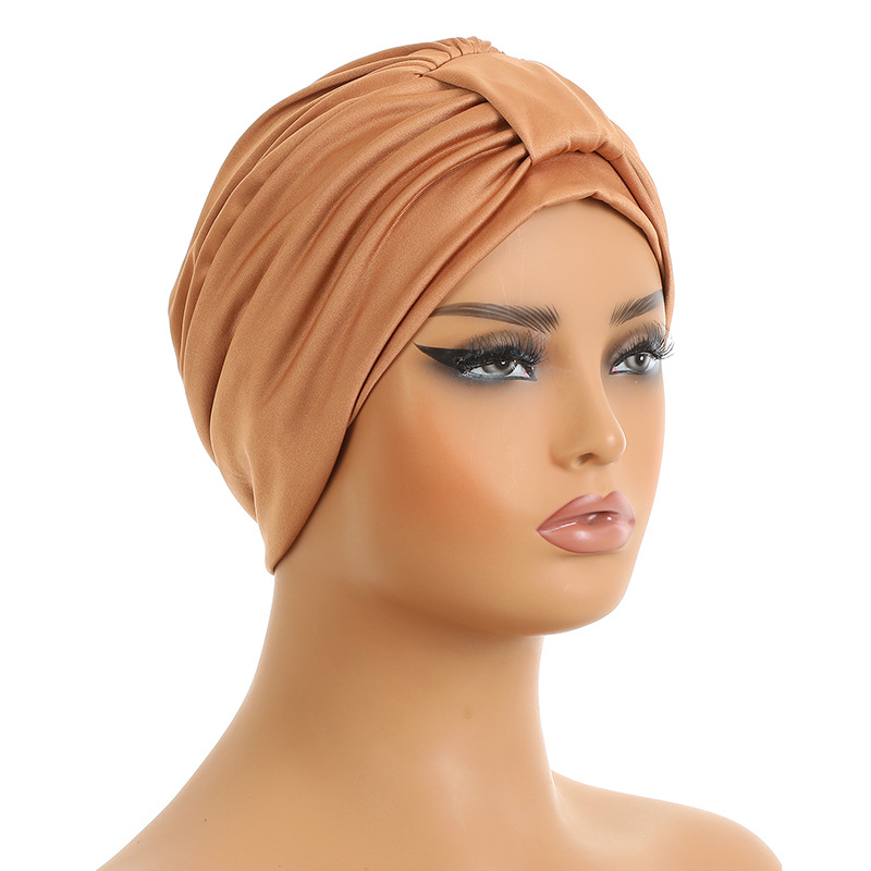 Turban élastique noué sur le dessus pour femme, écharpe de sauna musulmane, chapeau féminin, enveloppements de tête, perte de cheveux, bonnet de chimio, bonnet 03Bandana