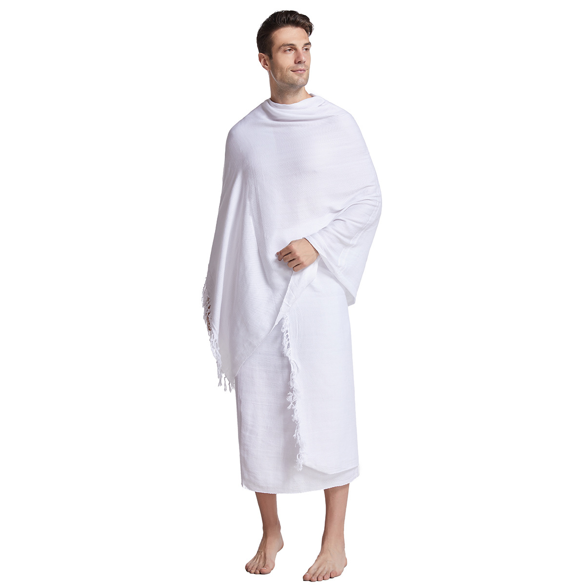 Serviette Ihram pour hommes musulmans 2 pièces foulards de pèlerinage arabe Mecque Hajj Umrah Ehram Ahram adolescent garçons vêtements de prière Thobe blanc