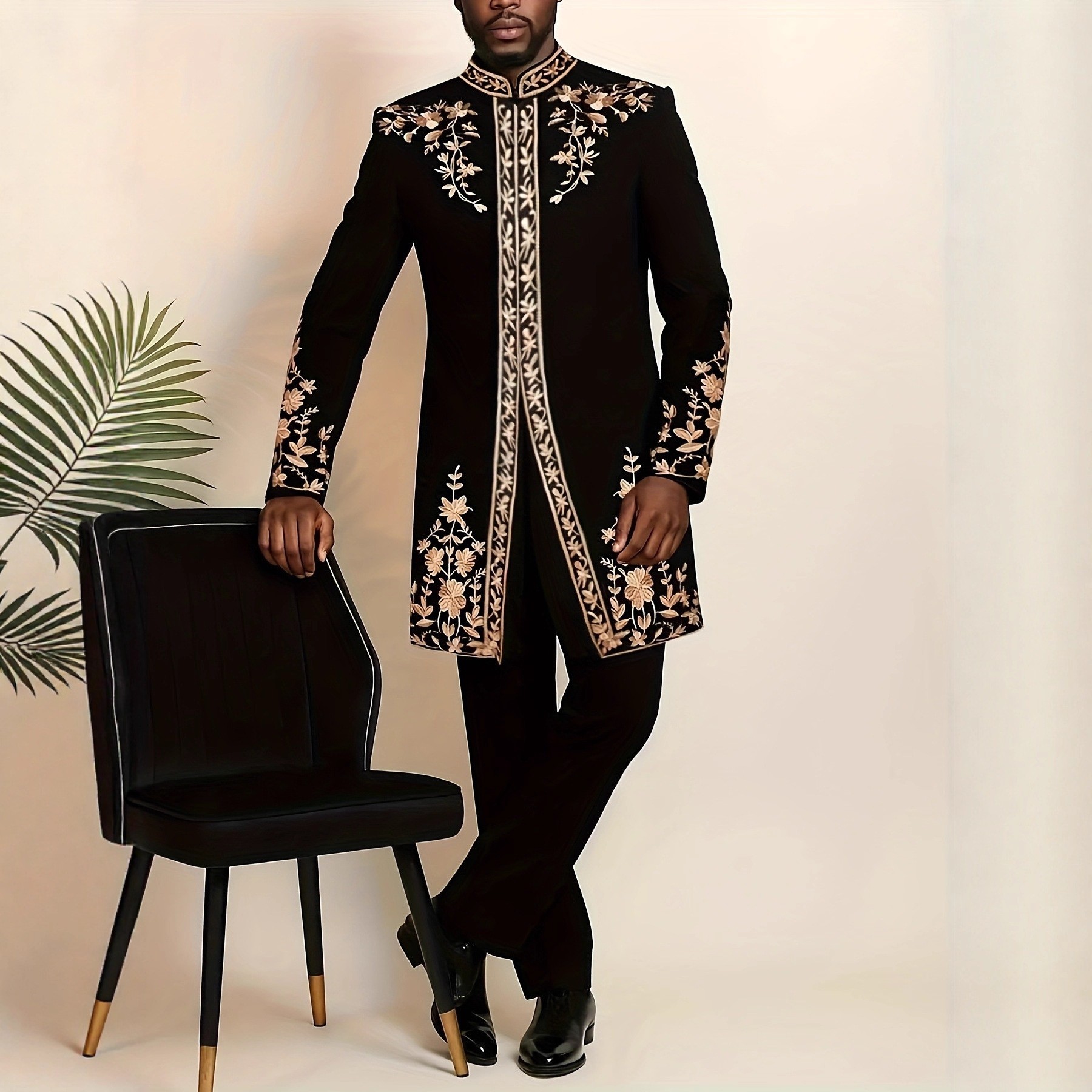 Vêtements formels brodés pour hommes, costumes ethniques, mode africaine musulmane arabe, tenues de soirée élégantes, Sherwani, 2 pièces