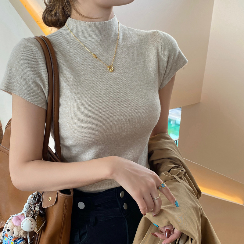 T-shirts élégants à col roulé pour femmes, collection Printemps-Été 2026, haut sexy transparent, coupe ajustée, pull décontracté, basiques streetwear féminins