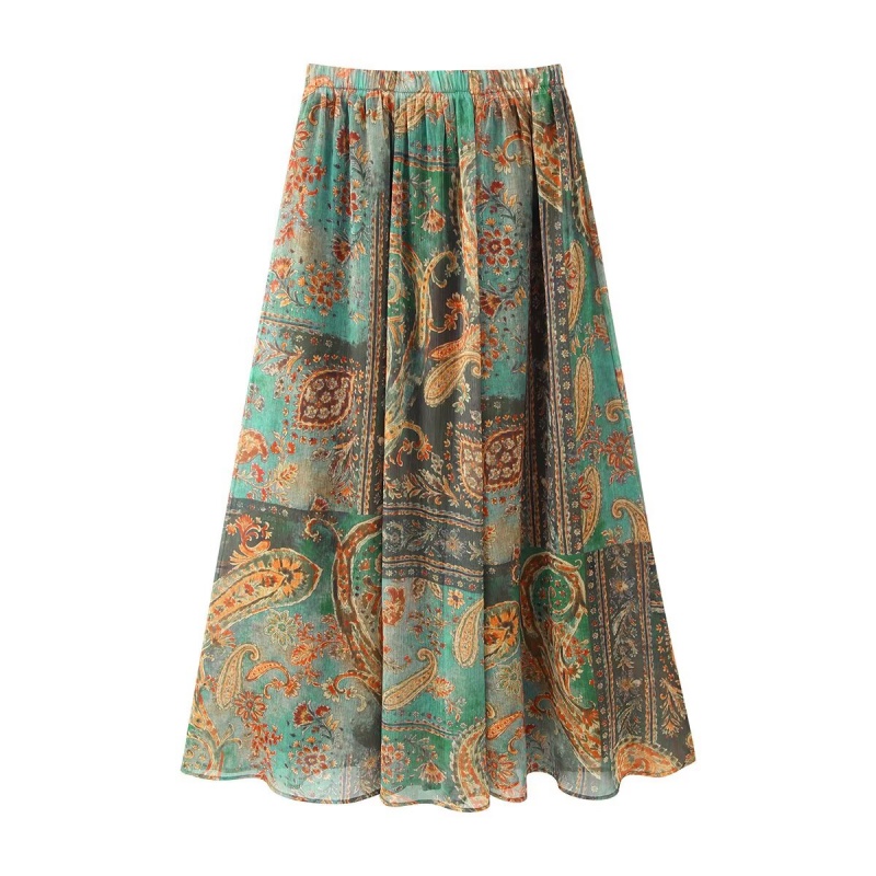 Jupe longue mi-mollet plissée taille haute pour femme, coupe ample, style décontracté vintage, imprimée, toutes saisons, pour les fêtes, Nouveauté 2026