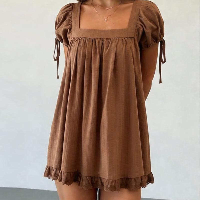 Robe de maternité bohème à manches bouffantes pour femme, col carré, coupe trapèze, mini-robe à volants, style féerique vintage, coupe ample et fluide