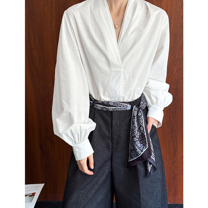 Chemisiers décontractés blancs pour femmes, col en V, manches bouffantes, chemisiers de bureau, hauts et chemisiers pour femmes, chemises tendance, Blusas Roupa Feminina