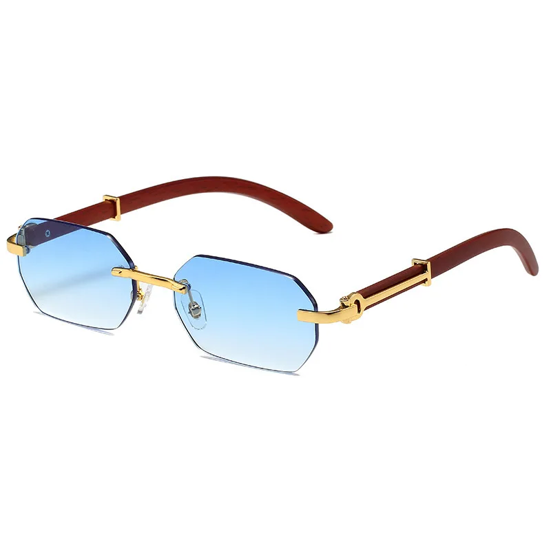 Lunettes de soleil sans monture à la mode pour hommes et femmes, monture rectangulaire en bois, nuances rétro, lunettes de voyage d'été UV400