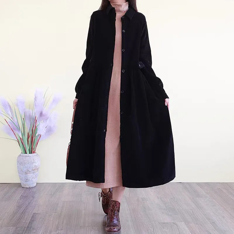 Coupe-vent en velours côtelé mi-long pour femme, manteau Amincissant, décontracté, automne, printemps, hiver, mode, 2024