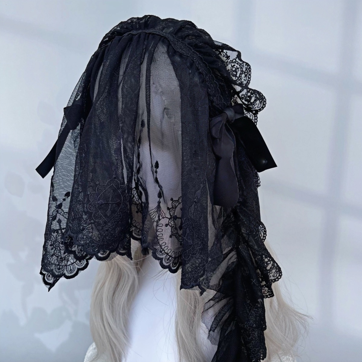 NOUVEAU Voile de mariée Lolita original, serre-tête polyvalent, nœud en dentelle gothique sombre, coiffe d'ange, accessoire de cheveux à volants pour cosplay Lolita
