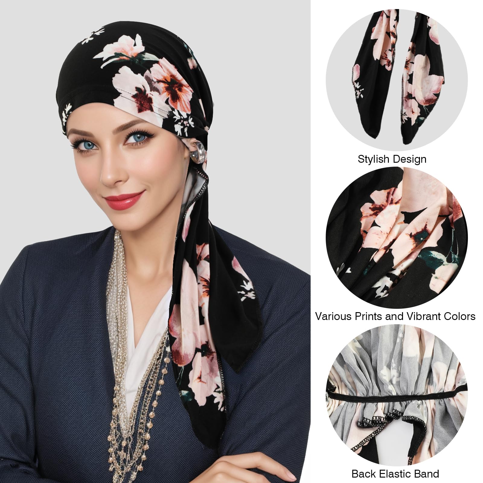 Écharpe de sauna pré-nouée pour chimio et cancer, turban imprimé floral, chapeau Hijab, couvre-chef élastique doux, enveloppes de tête pour femmes, bonnets de sommeil