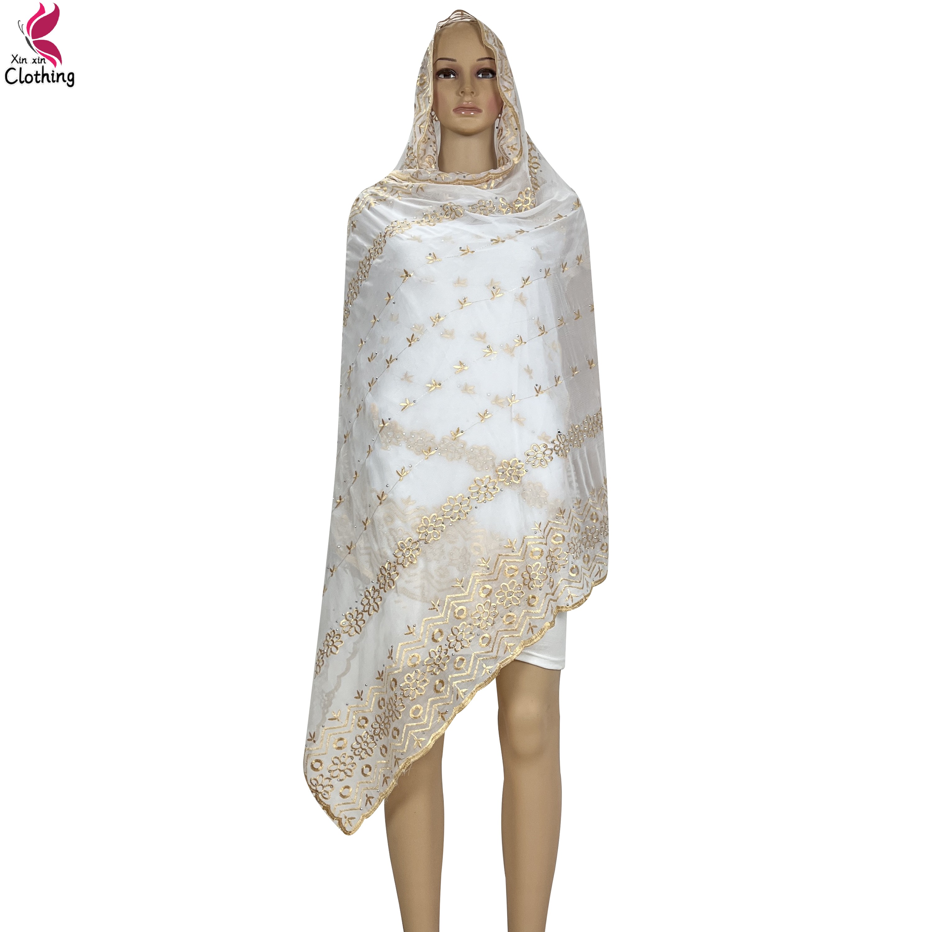 Écharpes en mousseline de soie pour femmes, hijab musulman, châles de ramadan de Dubaï, broderie de diamants, doux, africain, haute qualité, nouveau
