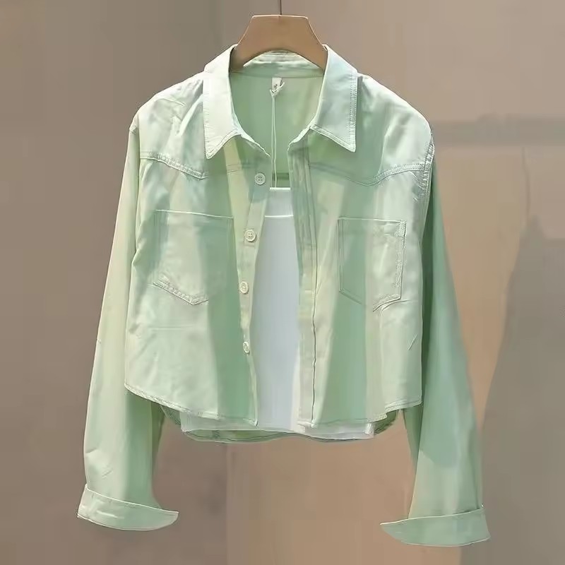 Mode femmes lâche recadrée Blouses courtes 2025 nouveau printemps été à manches longues mince manteaux décontractés femme coréenne haut Blouse
