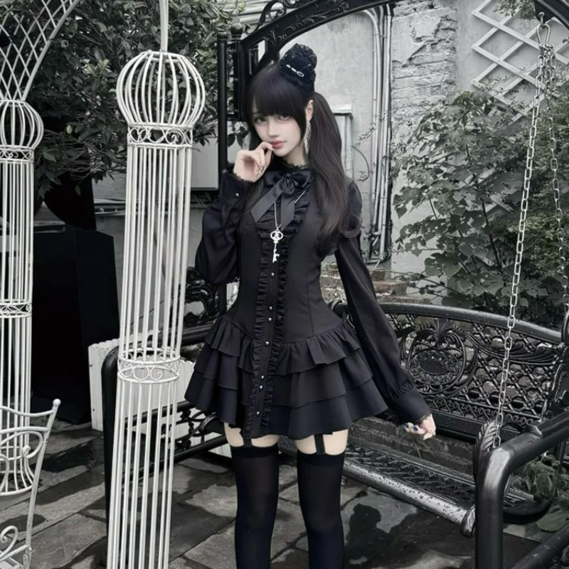 Robe Lolita gothique japonaise Y2k pour femmes, robe de princesse vintage à volants en dentelle, robe mini punk Harajuku pour femmes