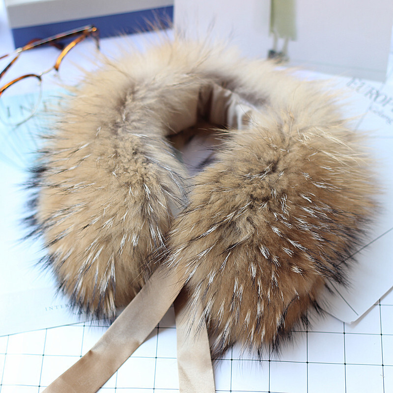 Col de fourrure de raton laveur femmes manteau d'hiver capuche décor col de fourrure de fourrure mode manteau chaud châle naturel fourrure de raton laveur écharpe cou plus chaud
