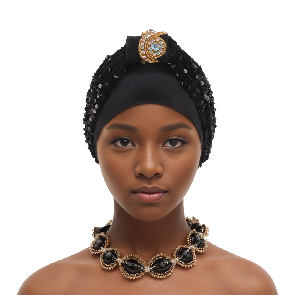 Turban à Paillettes pour Femme Musulmane, Chapeau Nigérian, Vêtements de Sauna, Cravate